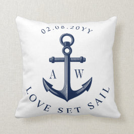 Nautisk anchor Anpassningsbar Monogram vit Kudde