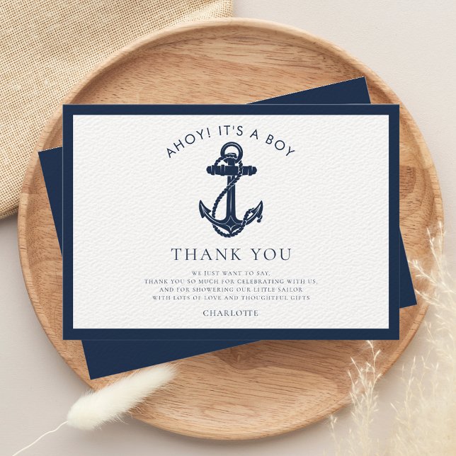 Nautisk anchor Coastal Boy Shower Tack Kort (Modern Anchor Baby Shower Thank You Card)