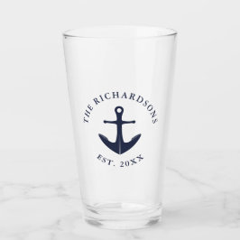 Nautisk anchor Family Namn-årsflottan blå Glaskopp