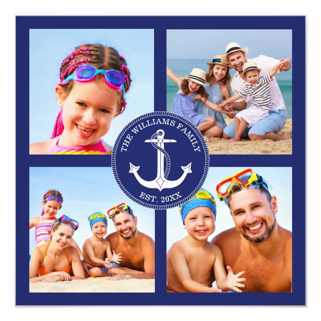 Nautisk anchor Family Photo Collage Blue Ram Fototryck (Framsidan)