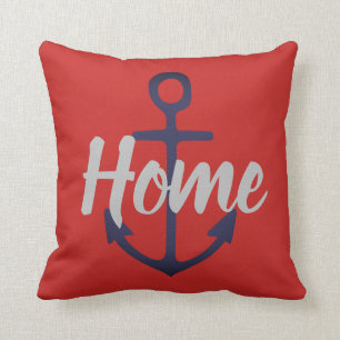 nautisk ANCHOR + grått HOME-typ på rött Kudde