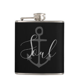 nautisk ANCHOR + grått SOUL-typ på svart | Fickplunta