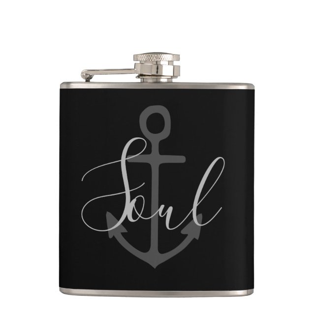 nautisk ANCHOR + grått SOUL-typ på svart | Fickplunta (Framsidan)