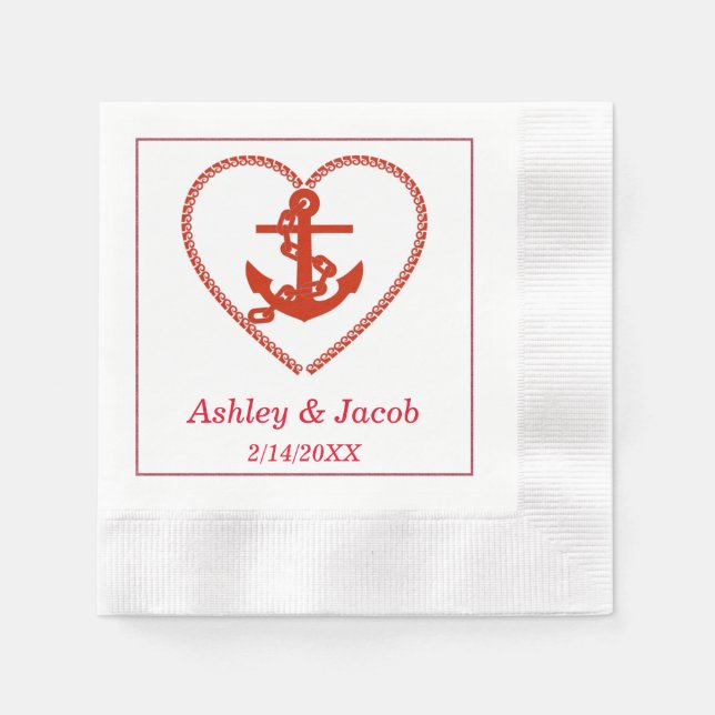 Nautisk anchor Heart Bröllop napkin Pappersservett (Framsidan)
