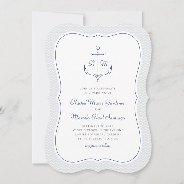 Nautisk anchor - minimalistisk Preppy Bröllop Inbjudningar (Framsida)