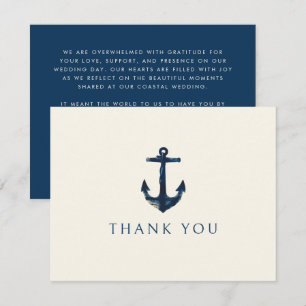 Nautisk anchor Modern Navy Blue Bröllop Tack Kort