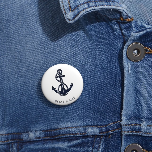 Nautisk anchor Navy Blue Cute Boat Namn Anpassning Knapp (Nautical Anchor Boating Swag Custom Boat Name Button)