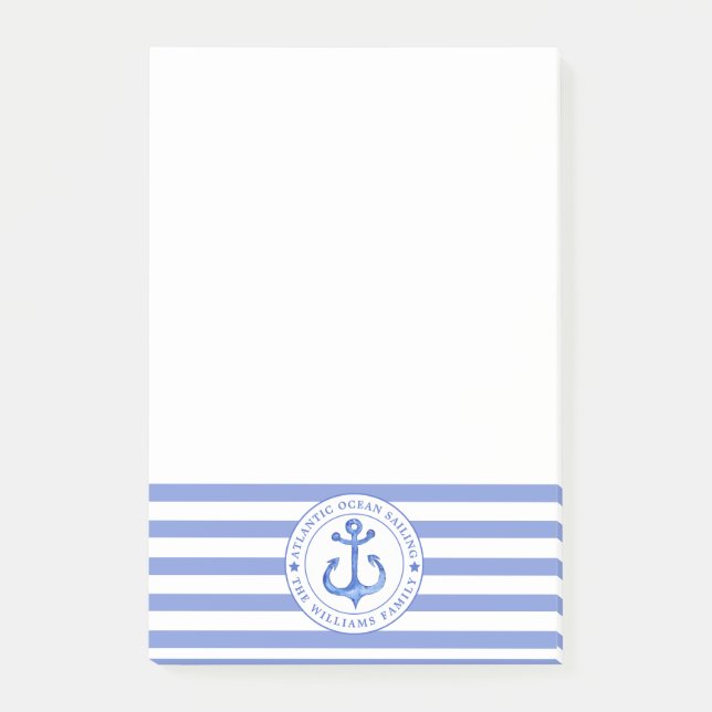 Nautisk anchor Navy Blue Stripe-Personlig Post-it Block (Framsida)