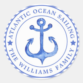 Nautisk anchor Navy Blue Stripe-Personlig Runt Klistermärke