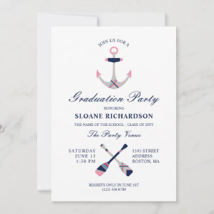 Nautisk anchor & Oars Navy Rosa Studentfest Inbjudningar