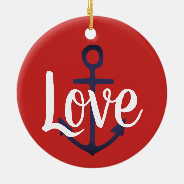 nautisk ANCHOR + skript KÄRLEK Julgransprydnad Keramik (Baksidan)