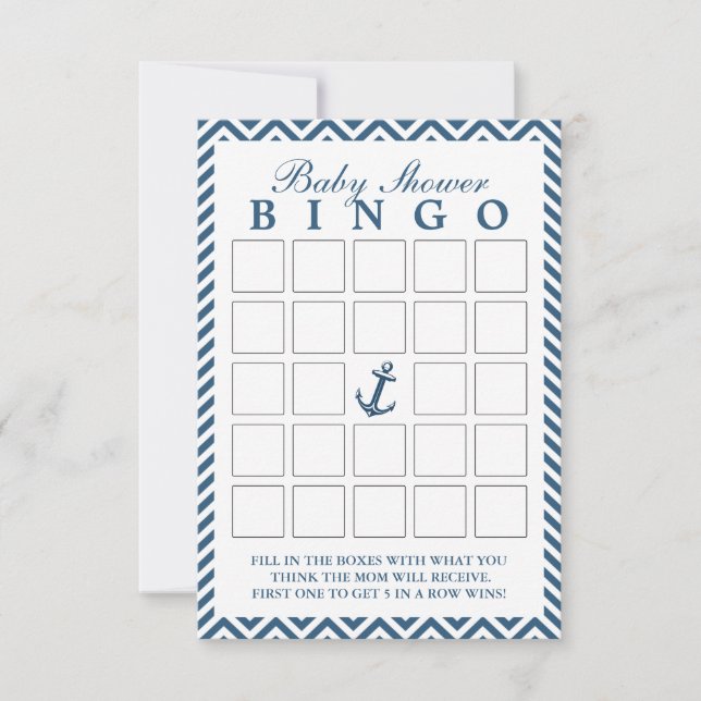 Nautisk anchor Zigzag Baby Shower Bingo-kort (Framsida)