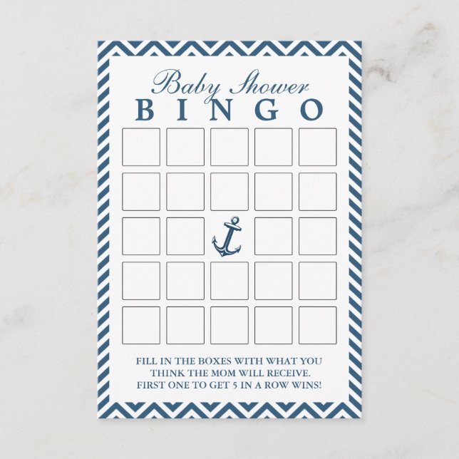 Nautisk anchor Zigzag Baby Shower Bingo-kort (Framsida)