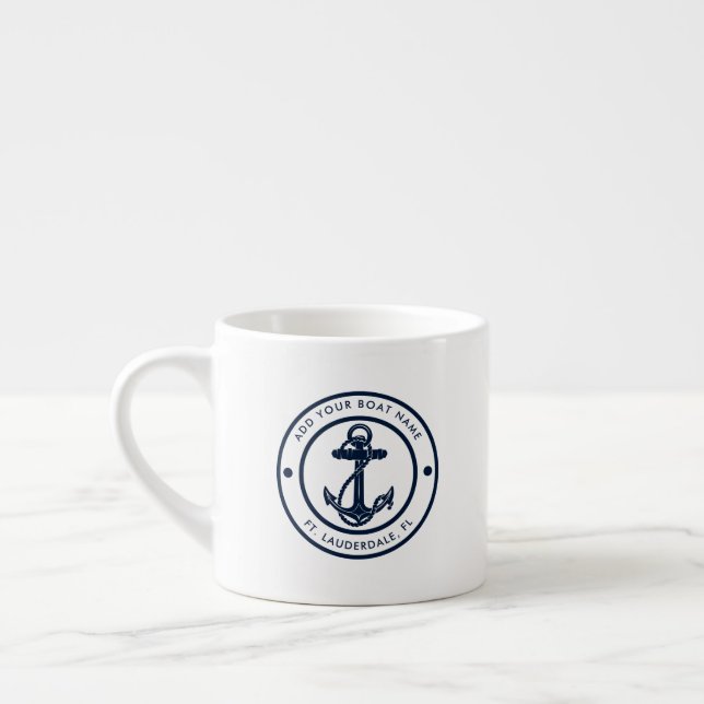 Nautisk Ankar Båt Namn Marinblå Båttur Espressomugg (Vänster)