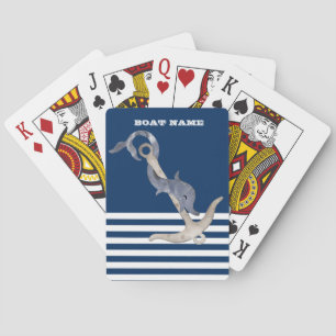 Nautisk, Ankar Delfin Marinblå Randig Casinokort