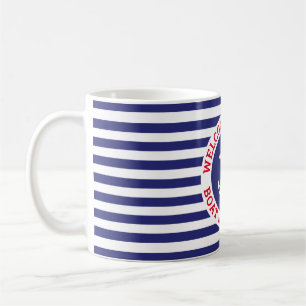 Nautisk ankar design marinblå med vit rand kaffemugg
