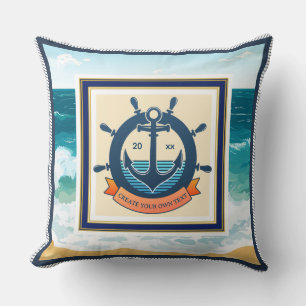 Nautisk Ankar Fartygsratt Ocean Strand Anpassad Kudde