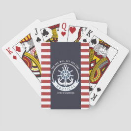 Nautisk Ankar, Hjul, Marinblå, Röda Ränder Casinokort