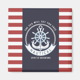 Nautisk Ankar, Hjul, Marinblå, Röda Ränder Magnet
