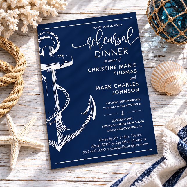 Nautisk Ankar Övning Bröllopsmiddag Flotta Inbjudningar (Create your perfect invitation with this nautical anchor rehearsal dinner invitation.)