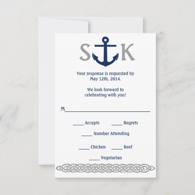 Nautisk Ankar RSVP-kort Navy och Grå OSA Kort (Framsida)
