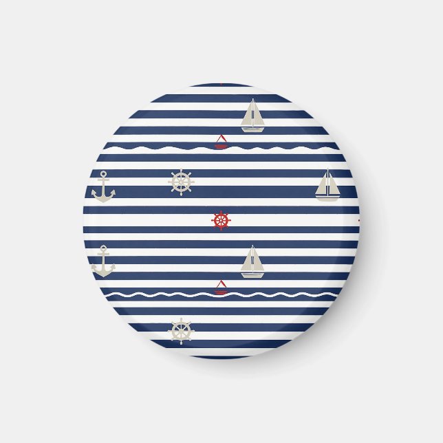 Nautisk Ankar Segelbåt Randigt Mönster Magnet (Framsidan)