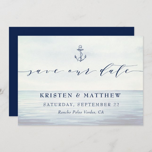 Nautisk Ankar Vattenfärg Havsscen  Spara Datumet (Fram/baksida)