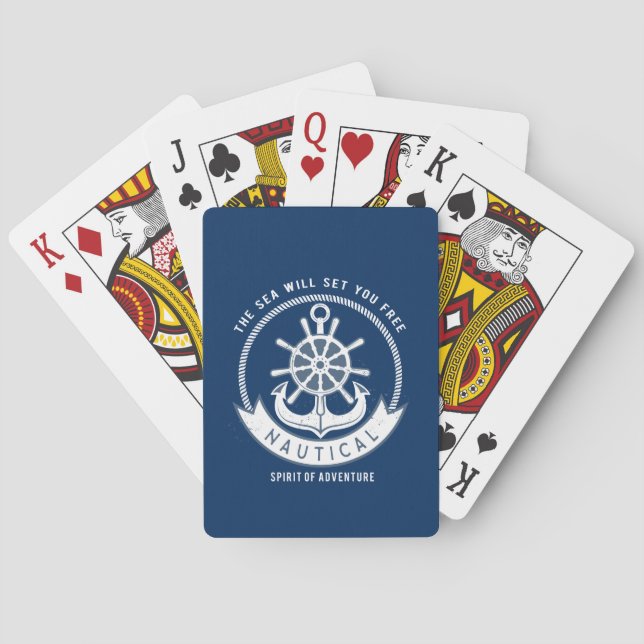 Nautisk Ankarande, Hjul, Marinblå Casinokort (Baksidan)