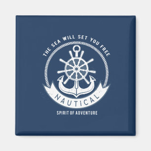 Nautisk Ankarande, Hjul, Marinblå Magnet