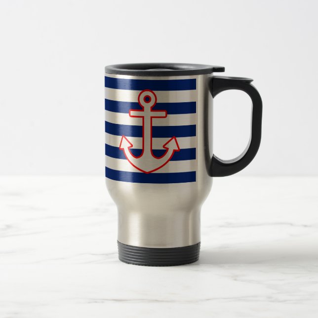 Nautisk ankardesign på ränder resemugg (Höger)
