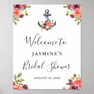 Nautisk Ankare Blommig Bröllopsfest Välkomstskylt Poster