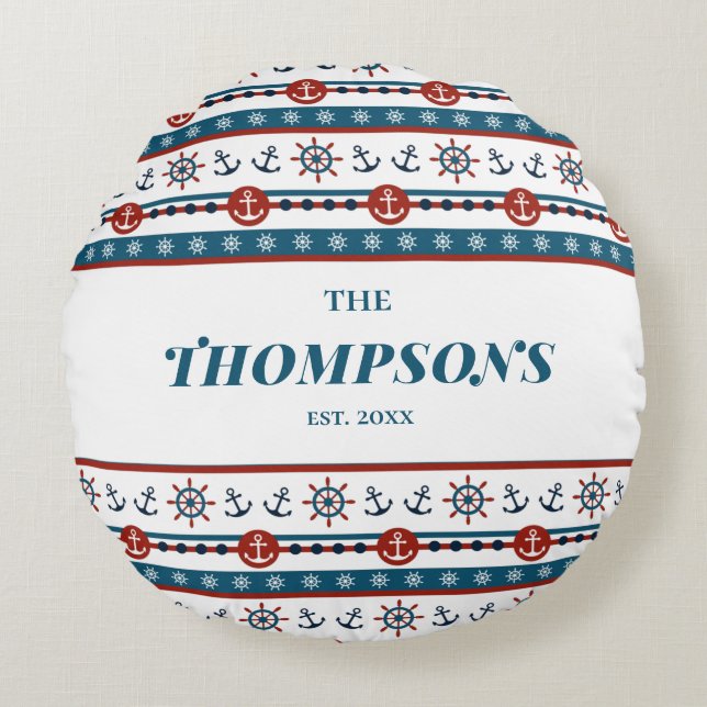 Nautisk Ankare Bröllopsårspresent Idé Rund Kudde (Framsidan)