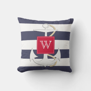 Nautisk ankare i Rand med Monogram Kudde