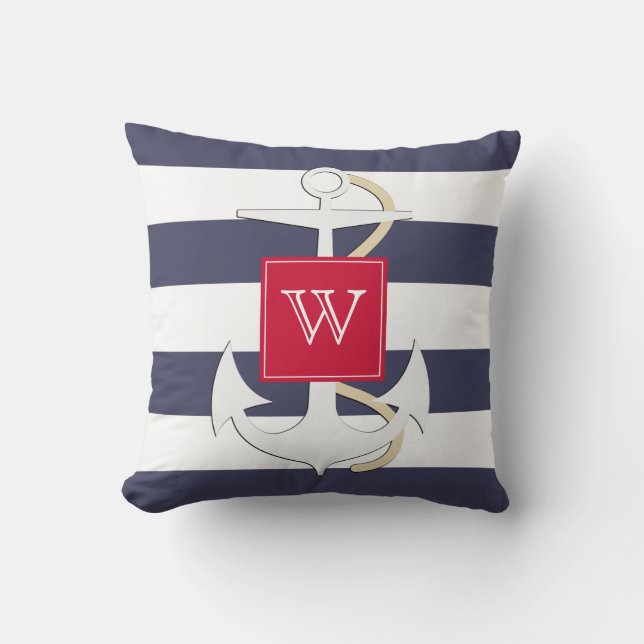 Nautisk ankare i Rand med Monogram Kudde (Framsida)
