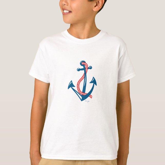 Nautisk ankare med blå, röd och grått-rep t shirt (Framsida)
