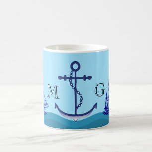 Nautisk ankare med Dubbla Monogram Kaffemugg