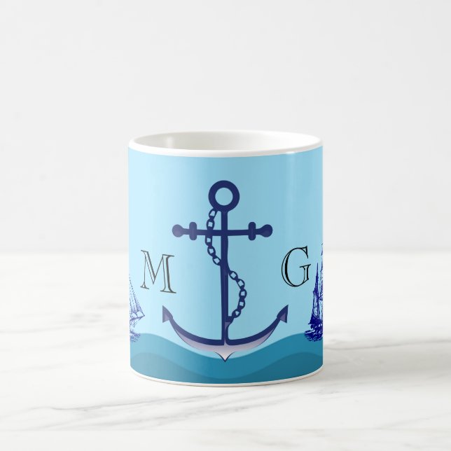 Nautisk ankare med Dubbla Monogram Kaffemugg (Center)