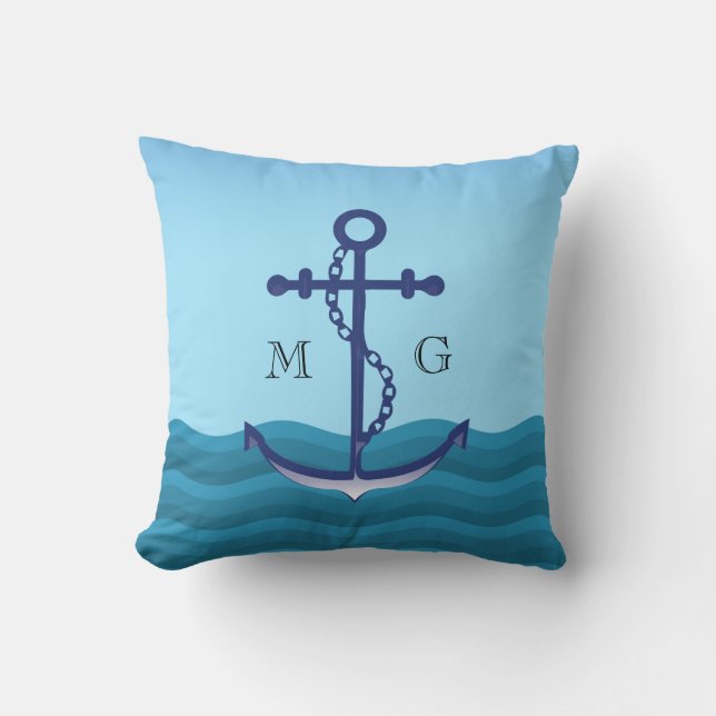 Nautisk ankare med Dubbla Monogram Kudde (Framsida)