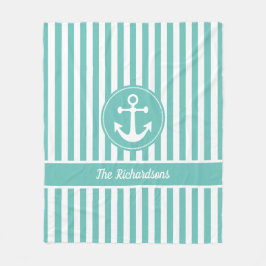 Nautisk ankare med Rope Teal och White Rand Fleecefilt