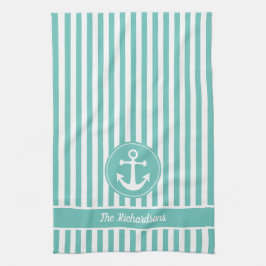 Nautisk ankare med Rope Teal och White Rand Kökshandduk
