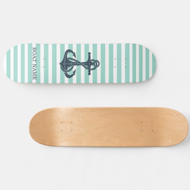 Nautisk,Ankare,Mintgröna Ränder Mini Skateboard Bräda 18,5 Cm (Horz)