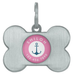 Nautisk ankare Namn och Mobilare nummer Rosa Blue ID-bricka Husdjur