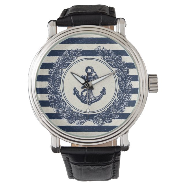 Nautisk ankare och Laurel-andedräkt på Rand Armbandsur (Framsida)