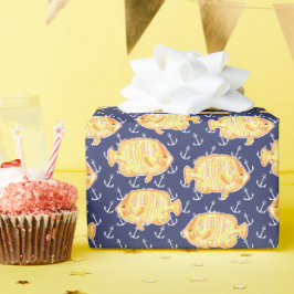 Nautisk ankare och tropisk fisk Mönster Presentpapper