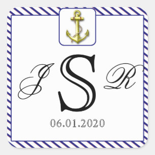Nautisk ankare på Blue Rand Bröllop Monogram Fyrkantigt Klistermärke