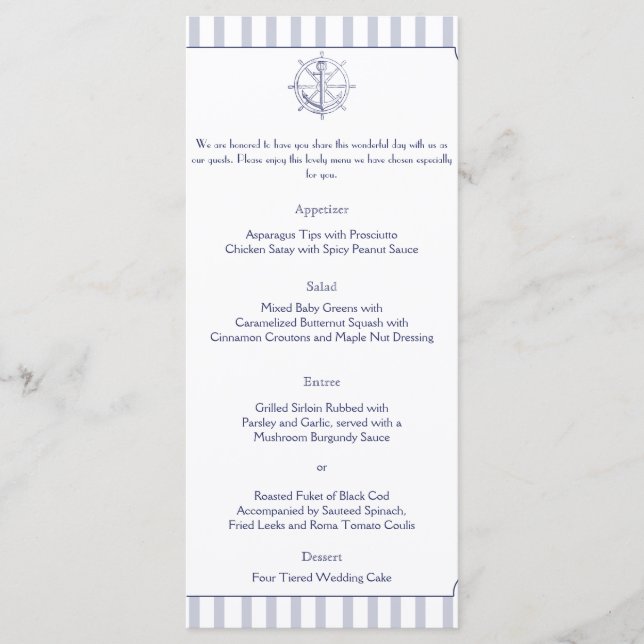 Nautisk ankare på Grått Rand Bröllop Menu Meny (Framsida)
