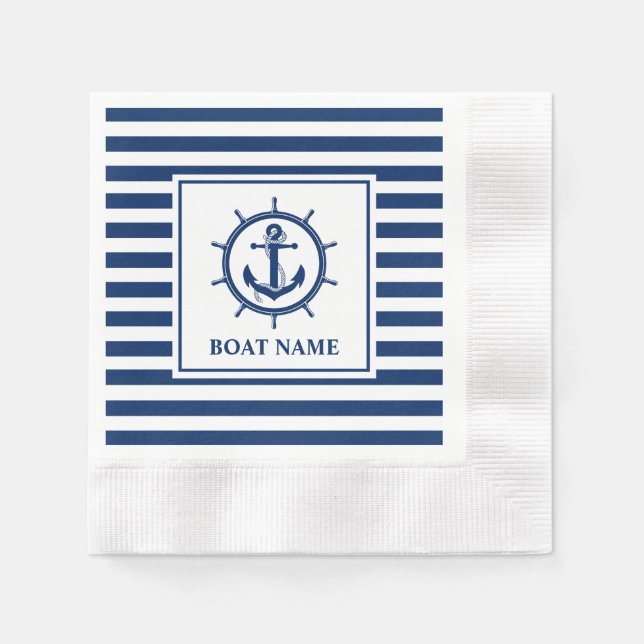 Nautisk ankarhjul, stripe, Namn Pappersservett (Framsidan)