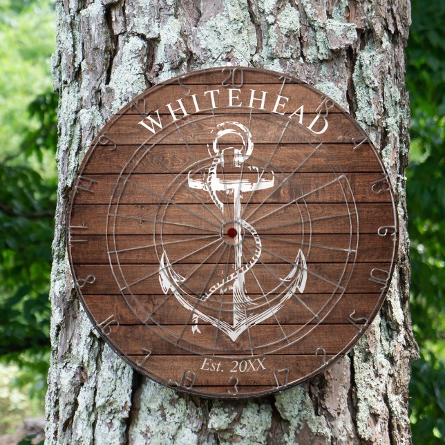 Nautisk Ankarmonogram Brun Trä Darttavla (Personalized nautical anchor design. Great for a family reunion, wedding, or family gift.)