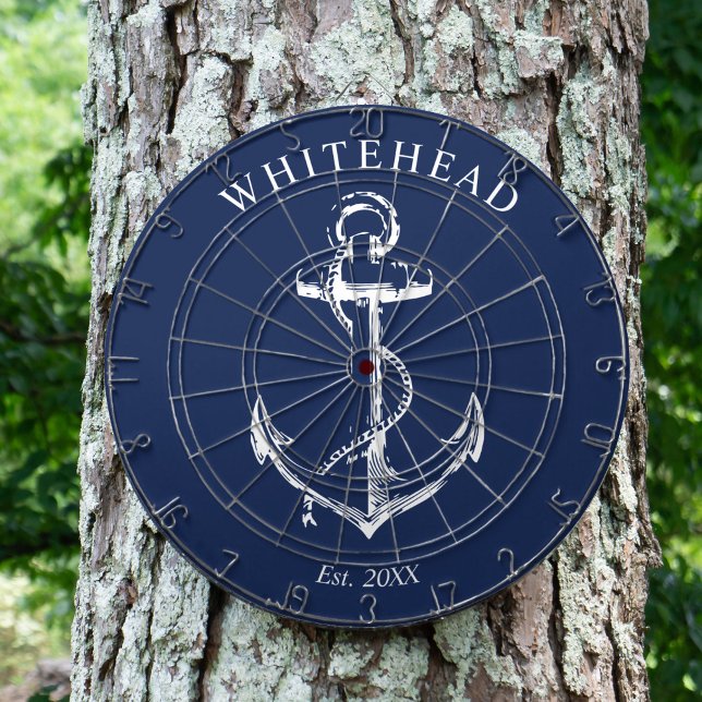 Nautisk Ankarmonogram Marinblå Darttavla (Personalized nautical anchor design. Great for a family reunion, wedding, or family gift.)