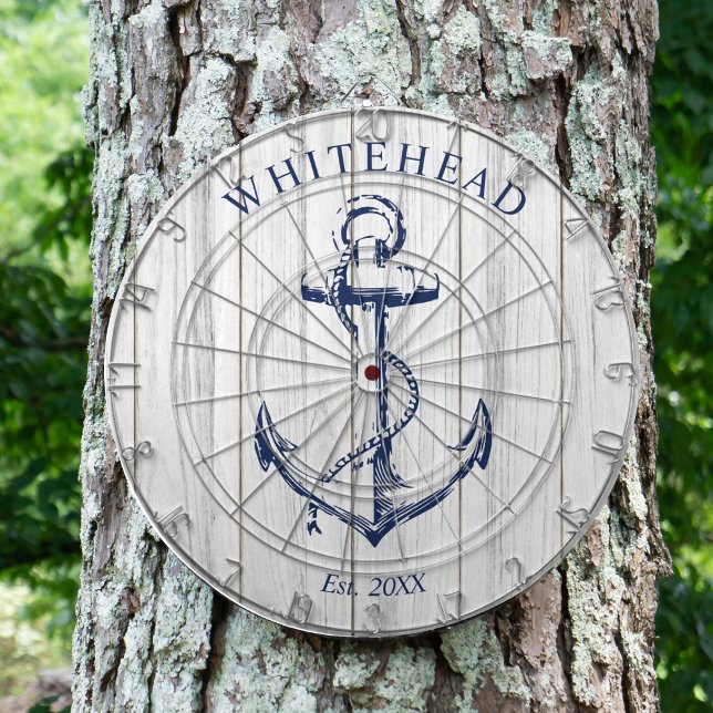 Nautisk Ankarmonogram Vit Trä Darttavla (Personalized nautical anchor design. Great for a family reunion, wedding, or family gift.)